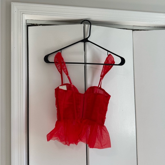 Red Sheer Ruffle Bustier - Picture 2 of 3
